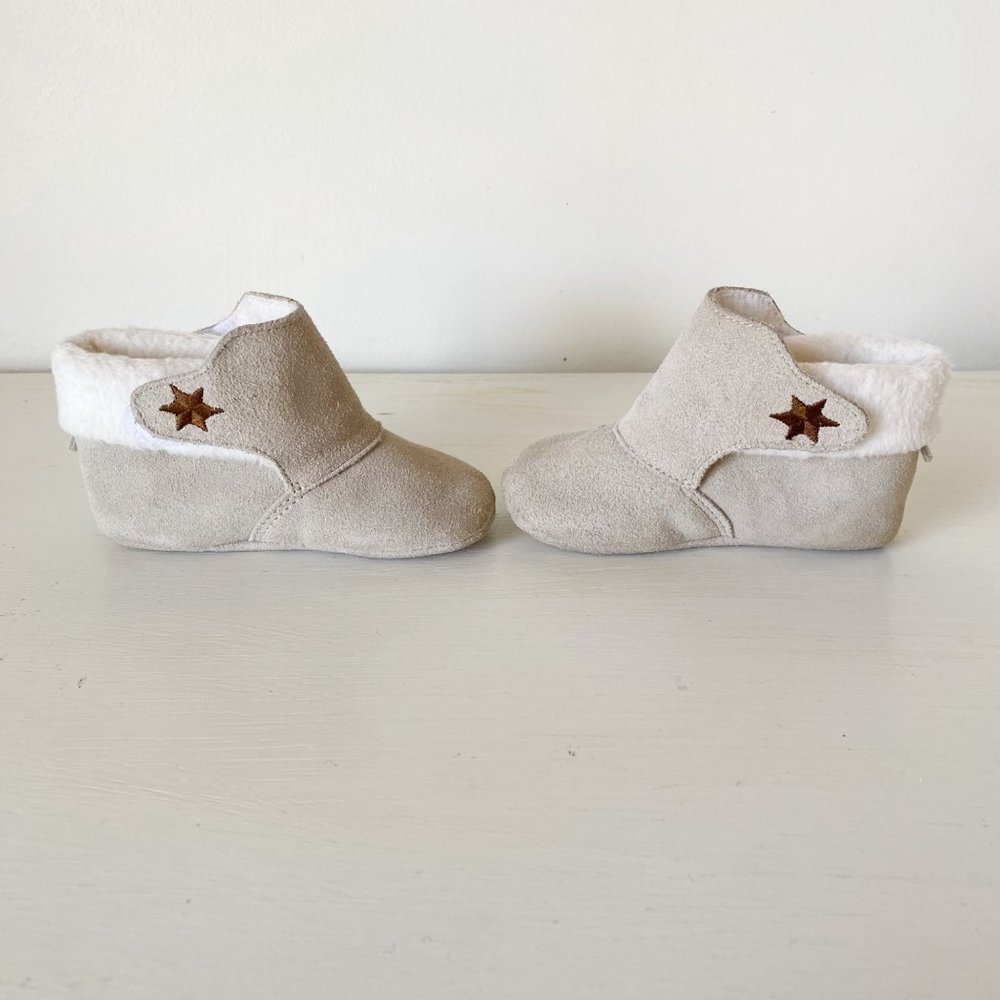 L'Amour Tan Booties Suede Leather Fleece Lined Star Infant Toddler 4 - Picture 5 of 9